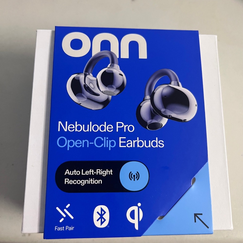 onn. Nebulode Pro Open-Clip Earbuds Fast Bluetooth Wireless Charging Case NEW